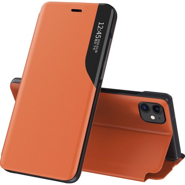 Hurtel Eco Leather View Case elegancki futerał etui z klapką i funkcją podstawki iPhone 13 mini pomarańczowy 9676271 9145576231265