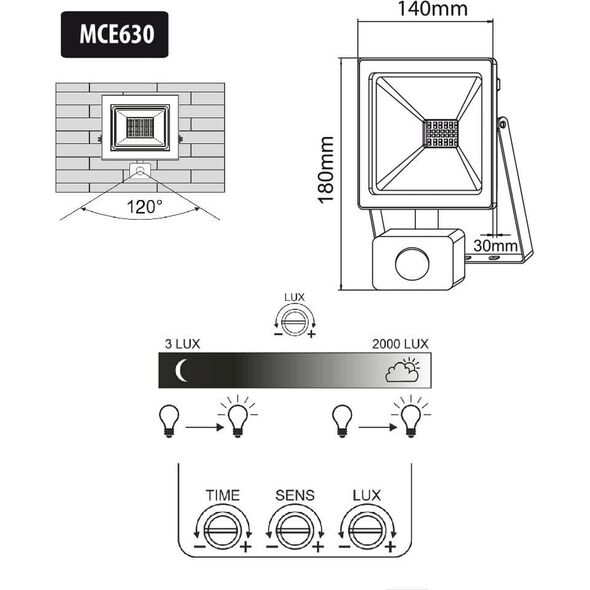 Naświetlacz Maclean Naświetlacz LED z czujnikiem ruchu, slim 30W, 2400lm, barwa neutralna biała 9707376 5902211120827