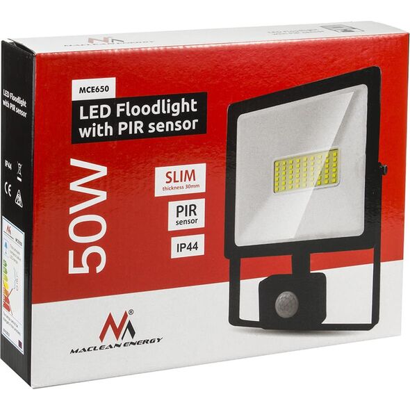 Naświetlacz Maclean Naświetlacz LED z czujnikiem ruchu, slim 50W, 4000lm, barwa ciepła biała (3000K) 9707380 5902211120797