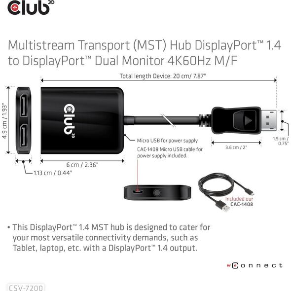 Club 3D Hub Club 3D CSV-7220 MST Hub DisplayPort™ 1.4 to DisplayPort™ + HDMI™ 4K60Hz M/F 9859212 8719214471972