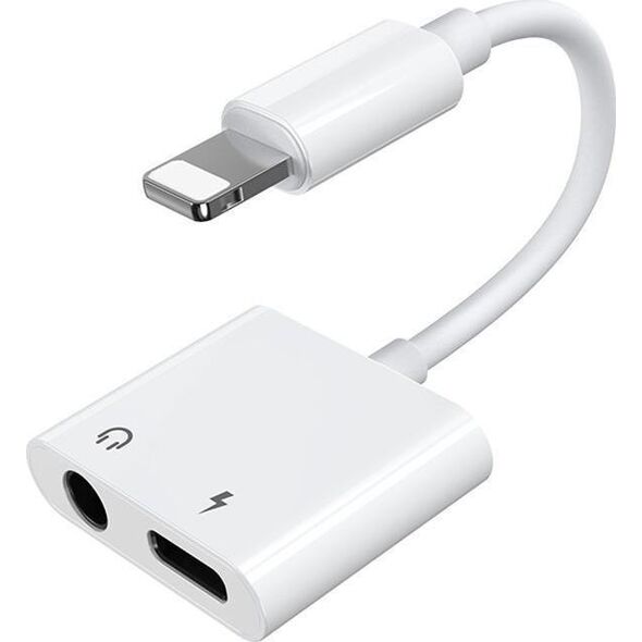 Adapter USB Joyroom Lightning - Jack 3.5mm + Lightning Biały  (6956116718978) 9903492 6956116718978