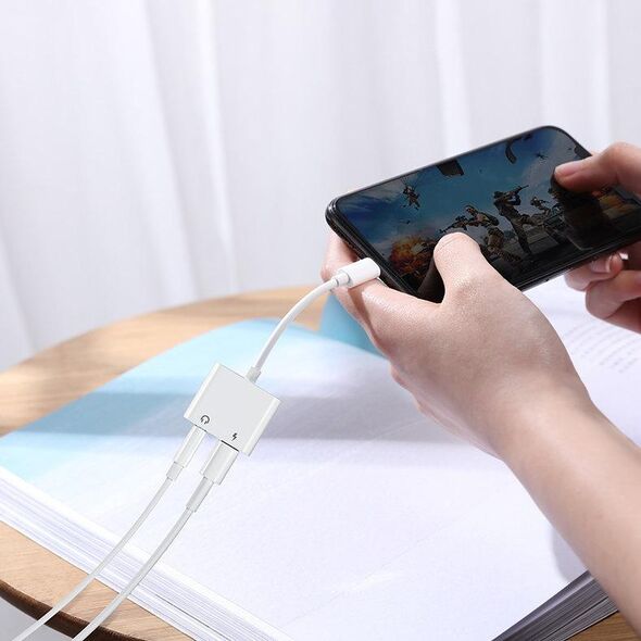 Adapter USB Joyroom Lightning - Jack 3.5mm + Lightning Biały  (6956116718978) 9903492 6956116718978