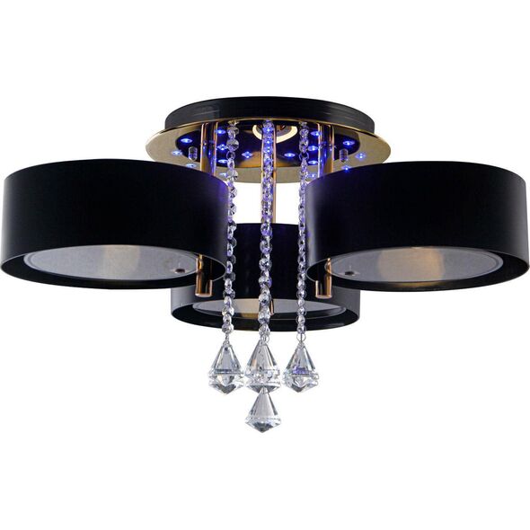 Lampa sufitowa Mdeco Glamour LAMPA sufitowa ELMDRS8006/3 TR BL MDECO metalowa OPRAWA z pilotem kryształki złote czarne 9935183 5907737331528