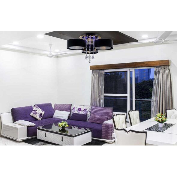 Lampa sufitowa Mdeco Glamour LAMPA sufitowa ELMDRS8006/3 TR BL MDECO metalowa OPRAWA z pilotem kryształki złote czarne 9935183 5907737331528