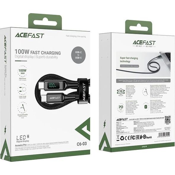 Kabel USB Acefast USB-C - USB-C 2 m Czarny (6974316281054) 10016425 6974316281054