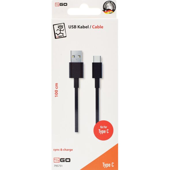 Kabel USB 2GO USB-A - USB-C 1 m Czarny (795731) 10034972 4010425957311