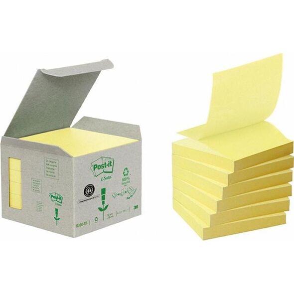 Post-It 3M Ekologiczne karteczki samoprzylepne Post-it_ Z-Notes z certyfikatem PEFC Recycled, Żółte, 76x76mm, 6 bloczków po 100 kar 10091299 4054596723221