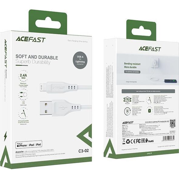 Kabel USB Acefast USB-A - Lightning 1.2 m Biały (6974316280835) 10119011 6974316280835