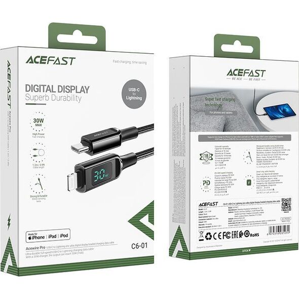 Kabel USB Acefast USB-C - Lightning 1.2 m Czarny (6974316281030) 10119016 6974316281030