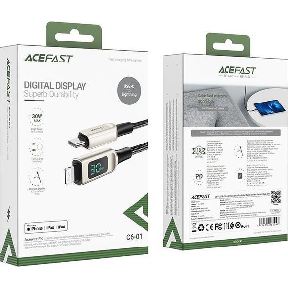 Kabel USB Acefast USB-C - Lightning 1.2 m Srebrny (6974316281047) 10119017 6974316281047