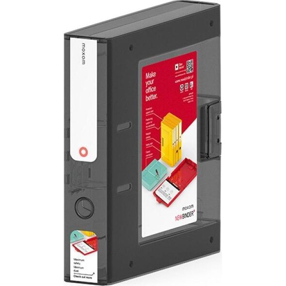 Segregator Moxom SEGREGATOR ZAMYKANY Z MECHANIZMEM A4 70mm NewBinder PLASTIKOWY CZARNY TRANSPARENTNY 10150195 5902541817985