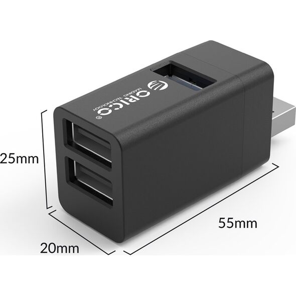 HUB USB Orico Mini hub 3x USB-A 2.0 (MINI-U32L-BK-BP) 10166008 6954301192299