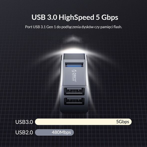 HUB USB Orico Mini hub 3x USB-A 2.0 (MINI-U32L-BK-BP) 10166008 6954301192299