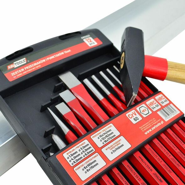 AWTools AWTOOLS ZESTAW PRZECINAKÓW, PUNKTAKÓW I WYBIJAKÓW 12 CZĘŚCI 10362604 5903678600235