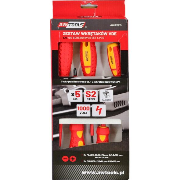 AWTools AWTOOLS ZESTAW WKRĘTAKÓW IZOLOWANYCH VDE S2 / 5szt. 10362636 5903678604073