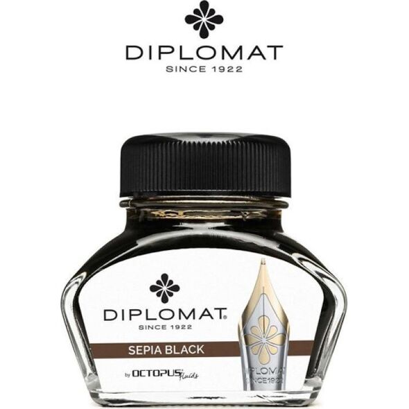 Diplomat Atrament do piór wiecznych DIPLOMAT, w kałamarzu, 30 ml, czarny sepia 10624639 4009746015305