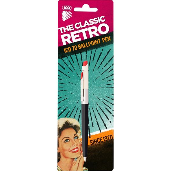ICO Długopis automatyczny ICO Retro 70'C, blister, wkład niebieski, mix kolorów 10624648 5997361543978