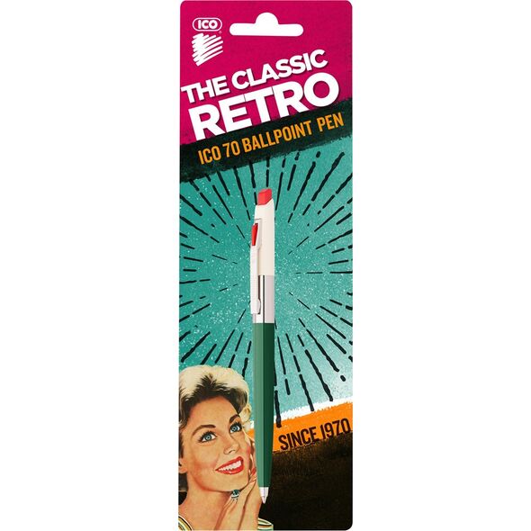 ICO Długopis automatyczny ICO Retro 70'C, blister, wkład niebieski, mix kolorów 10624648 5997361543978
