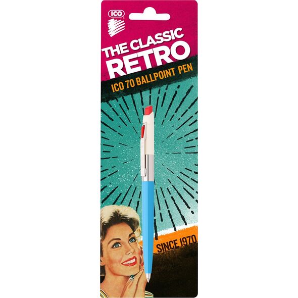 ICO Długopis automatyczny ICO Retro 70'C, blister, wkład niebieski, mix kolorów 10624648 5997361543978