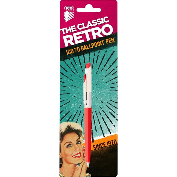 ICO Długopis automatyczny ICO Retro 70'C, blister, wkład niebieski, mix kolorów 10624648 5997361543978