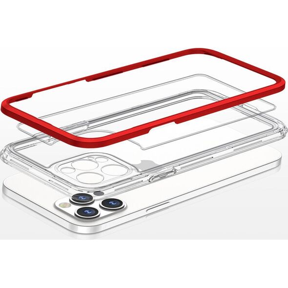 Hurtel Clear 3in1 etui do iPhone 12 Pro Max żelowy pokrowiec z ramką czerwony 10757618 9145576242445
