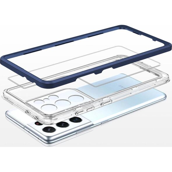 Hurtel Clear 3in1 etui do Samsung Galaxy S21 Ultra 5G żelowy pokrowiec z ramką niebieski 10757650 9145576242889