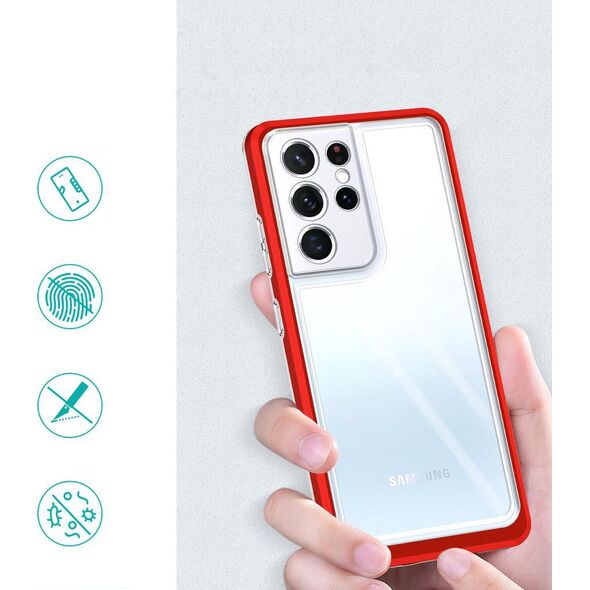 Hurtel Clear 3in1 etui do Samsung Galaxy S21 Ultra 5G żelowy pokrowiec z ramką czerwony 10757651 9145576242896