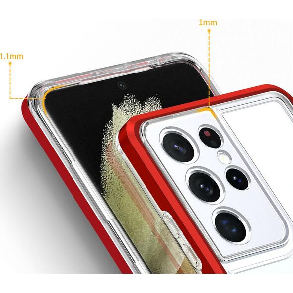 Hurtel Clear 3in1 etui do Samsung Galaxy S21 Ultra 5G żelowy pokrowiec z ramką czerwony 10757651 9145576242896