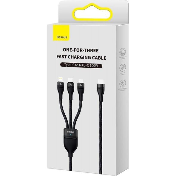 Kabel USB Baseus USB-C - USB-C + microUSB + Lightning 1.5 m Czarny (CASS030201) 10786977 6932172608774