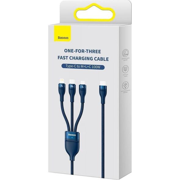 Kabel USB Baseus USB-C - USB-C + microUSB + Lightning 1.5 m Niebieski (CASS030203) 10786978 6932172608781
