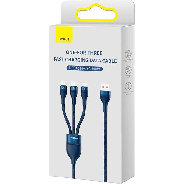 Kabel USB Baseus USB-A - USB-C + microUSB + Lightning 1.2 m Niebieski (CASS030003) 11026770 6932172608729