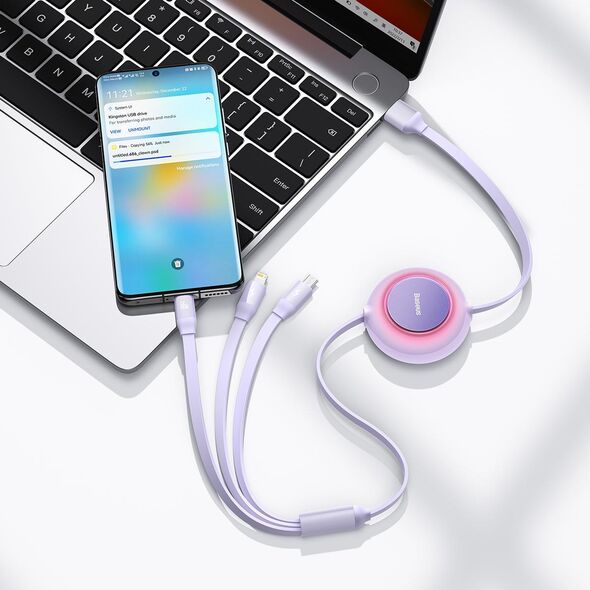 Kabel USB Baseus USB-A - USB-C + microUSB + Lightning 1.1 m Fioletowy (BSU3357PRP) 11112649 6932172609115