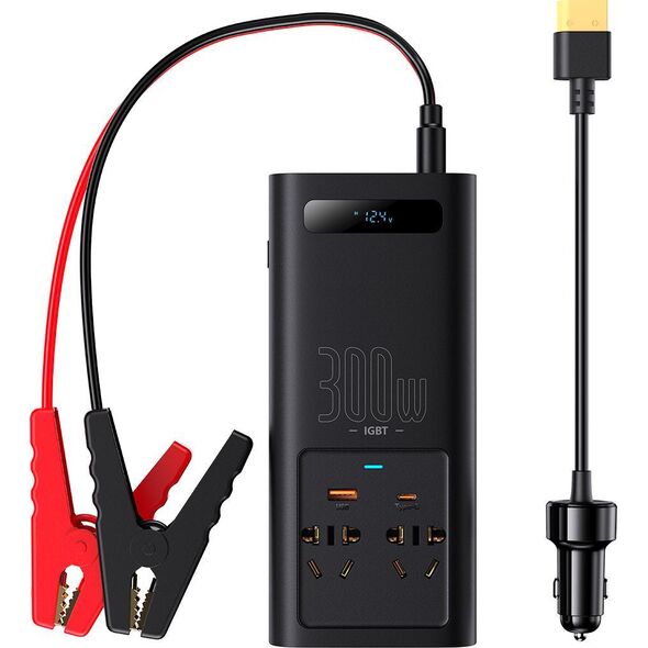 Przetwornica Baseus Baseus IGBT samochodowa przetwornica inwerter prądu 300W 220V (wtyczka CN/EU) czarny (CGNB010101) 11114513 6932172608675