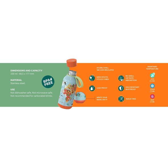 Quokka Quokka Solid Kids with strap - Butelka termiczna ze stali nierdzewnej 330 ml z paskiem (Jungle) 11232324 8412497401451