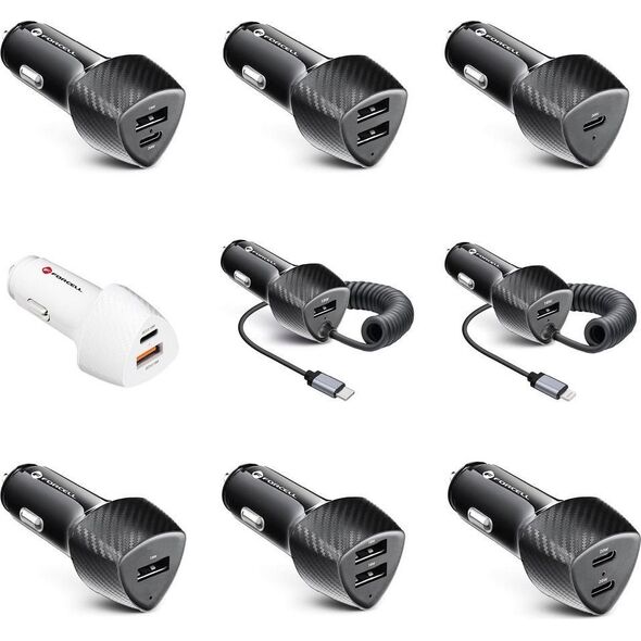 Ładowarka ForCell FORCELL CARBON ładowarka samochodowa Typ C 3.0 PD20W + Typ C 3.0 PD20W CC50-2C czarna (Total 40W) 11466630 5903396133787
