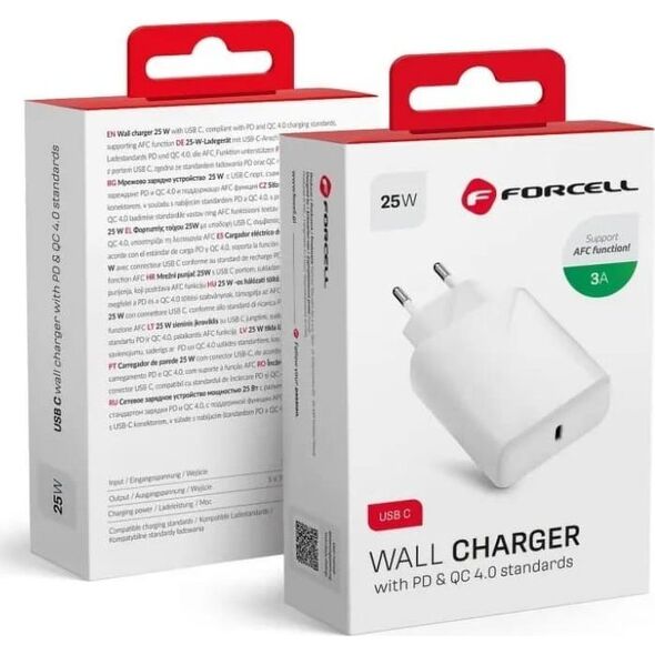 Ładowarka ForCell Ładowarka Sieciowa Forcell Uniwersalna ze złączem USB typ C - 3A 25W z funkcją ładowania PD i QC 4.0 11466852 5903396123757