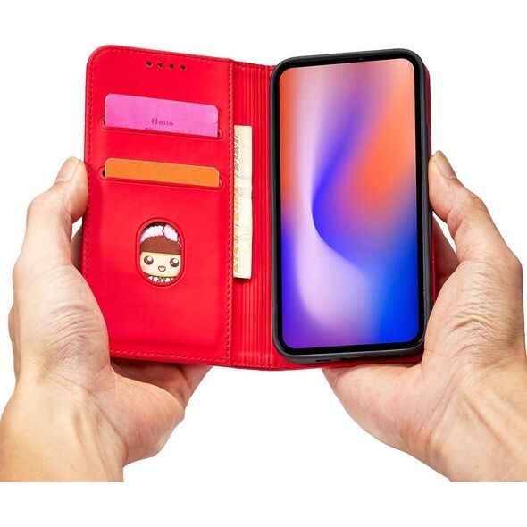 Hurtel Magnet Card Case etui do iPhone 12 Pro pokrowiec portfel na karty kartę podstawka czerwony 11542281 9145576250815