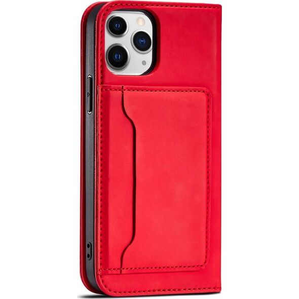 Hurtel Magnet Card Case etui do iPhone 12 Pro pokrowiec portfel na karty kartę podstawka czerwony 11542281 9145576250815