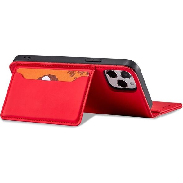 Hurtel Magnet Card Case etui do iPhone 12 Pro pokrowiec portfel na karty kartę podstawka czerwony 11542281 9145576250815
