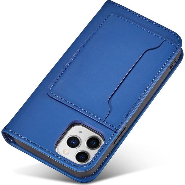 Hurtel Magnet Card Case etui do iPhone 12 Pro Max pokrowiec portfel na karty kartę podstawka niebieski 11542290 9145576250839