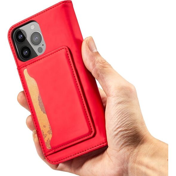 Hurtel Magnet Card Case etui do iPhone 13 Pro Max pokrowiec portfel na karty kartę podstawka czerwony 11542300 9145576251010