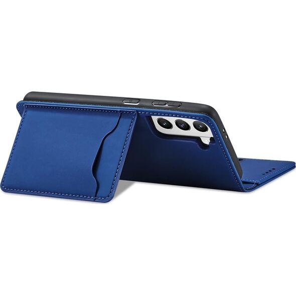 Hurtel Magnet Card Case etui do Samsung Galaxy S22+ (S22 Plus) pokrowiec portfel na karty kartę podstawka niebieski 11542329 9145576251317