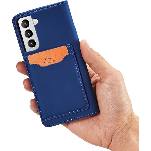 Hurtel Magnet Card Case etui do Samsung Galaxy S22+ (S22 Plus) pokrowiec portfel na karty kartę podstawka niebieski 11542329 9145576251317