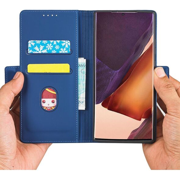 Hurtel Magnet Card Case etui do Samsung Galaxy S22 Ultra pokrowiec portfel na karty kartę podstawka niebieski 11542336 9145576251355