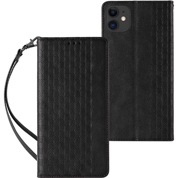 Hurtel Magnet Strap Case etui do iPhone 12 pokrowiec portfel + mini smycz zawieszka czarny 11542338 9145576250068