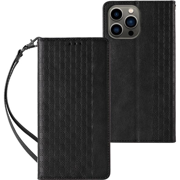 Hurtel Magnet Strap Case etui do iPhone 12 Pro Max pokrowiec portfel + mini smycz zawieszka czarny 11542350 9145576250143