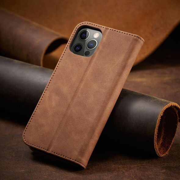 Hurtel Magnet Fancy Case etui do iPhone 12 Pro Max pokrowiec portfel na karty kartę podstawka brązowy 11542412 9145576249482