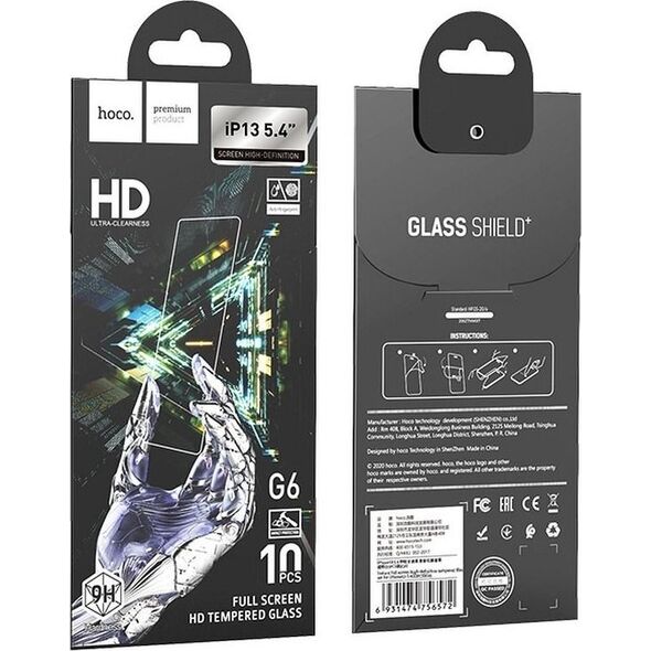 Hoco HOCO szkło hartowane INSTANT Full screen HD (SET 10in1) - MULTIPACK do Iphone 13 MINI ( 5,4" ) G6 11558675 6931474756602