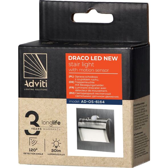 Oprawa schodowa Orno DRACO LED NEW 1,5W, oprawa schodowa podtynkowa, 12VDC, 30lm, 4000K, satyna, czujnik ruchu i zmierzchu AD-OS-6164LR4/N 11616787 5908254821103