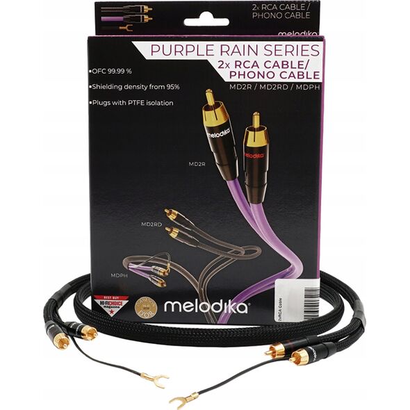 Gramofon Melodika Melodika MDPHD05 Purple Rain Black Edition Kabel 2xRCA PHONO do gramofonu z żyłą uziemiającą - 0,5m 11618872 5907609008084